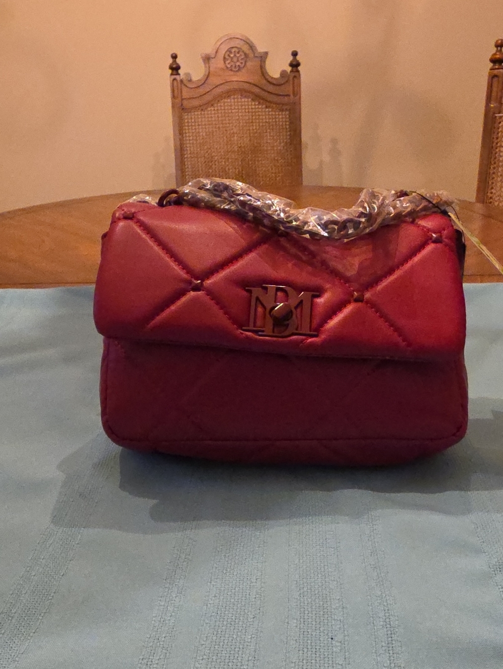 Quilted Red Shoulder Bag with Chain Detail
